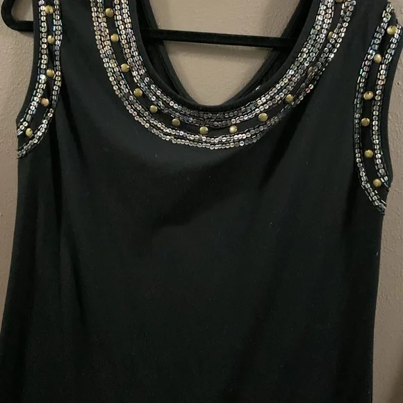 a.n.a. dress sleeveless black with beads Boutique cute evening dress excellent - Picture 2 of 4